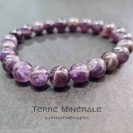 Bracelet Améthyste Rubanée Brésil A Boule 8mm