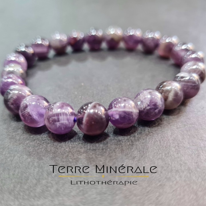 Bracelet Améthyste Rubanée Brésil A Boule 8mm