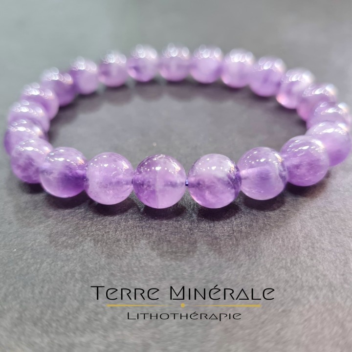 Bracelet Améthyste Rubanée Brésil AA Boule 8mm