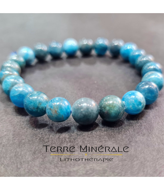 Bracelet Apatite Bleue A+ Madagascar Boule 8mm