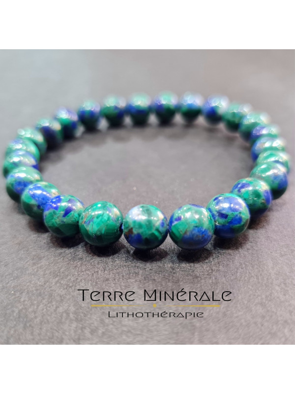 Bracelet Azurite Malachite Naturelle A+ Boule 8 mn