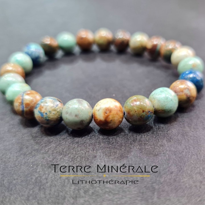 Bracelet Azurite Malachite Naturelle Mexique AB Boule 8mm