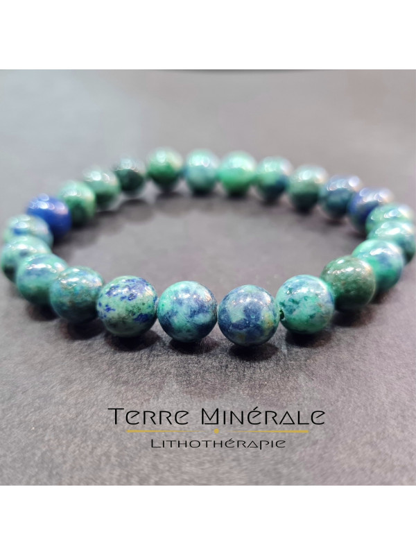 Bracelet Azurite Malachite Stabilisée et Traitée AB Boule 08mm