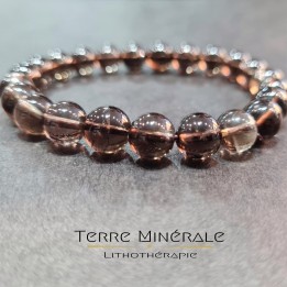 Bracelet Cristal De Roche Fumé A Boule 8 mm