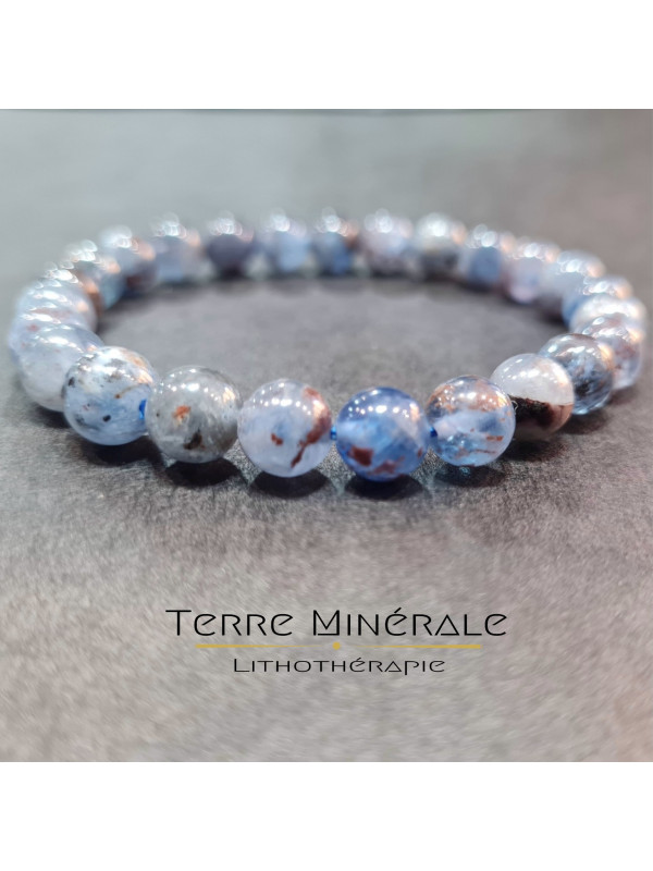 Bracelet Cyanite Bleue Naturelle Foncée AB Boule 8 mm