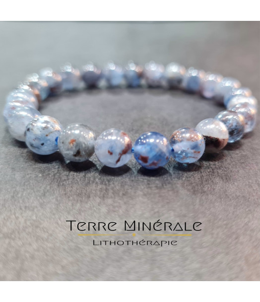 Bracelet Cyanite Bleue Naturelle Foncée AB Boule 8 mm