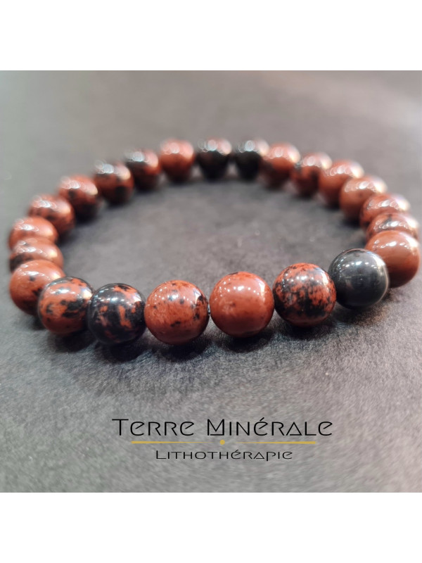 Bracelet Obsidienne Acajou AB Boule 8 mm