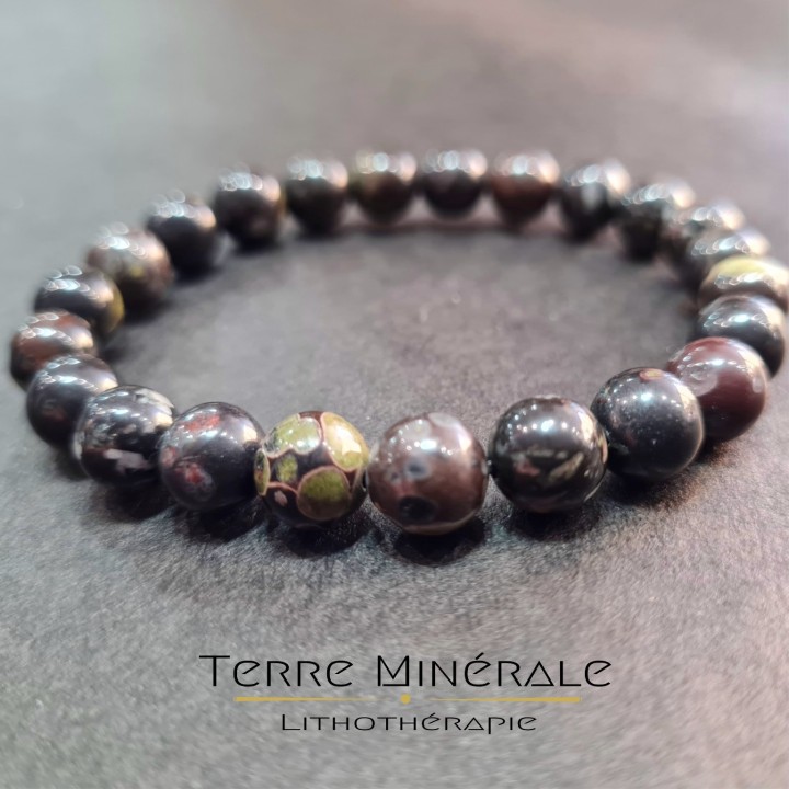 Bracelet Obsidienne Fleurie A Boule 8 mm