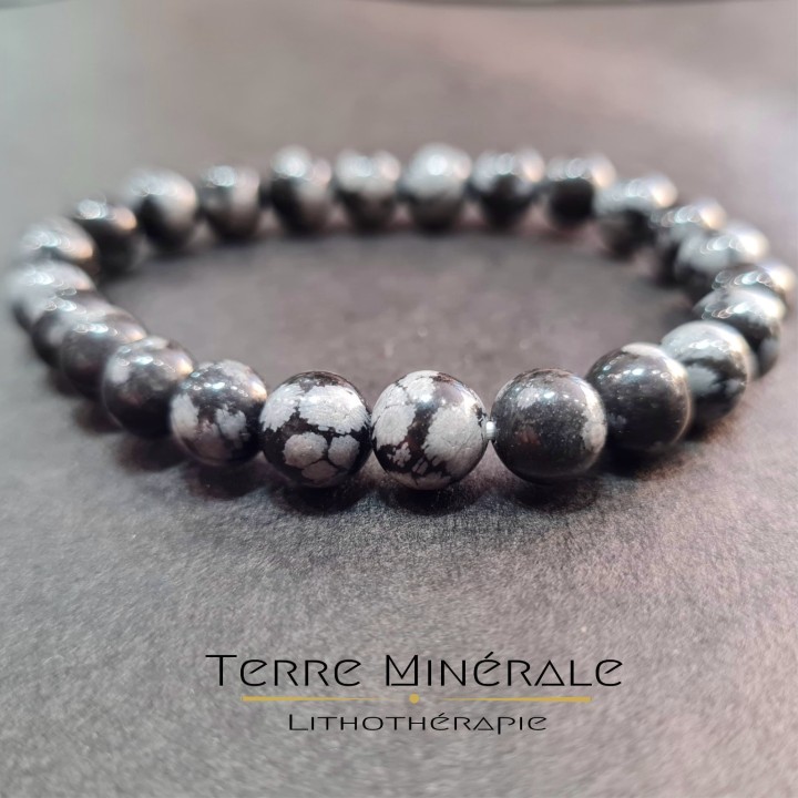 Bracelet Obsidienne Flocon De Neige AB Boule 8 mm