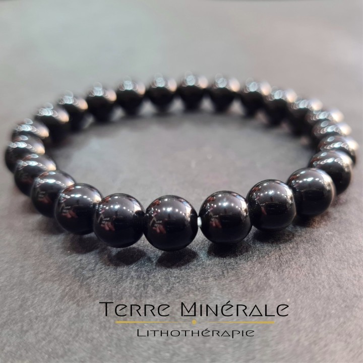Bracelet Obsidienne Noire A Boule 8 mm