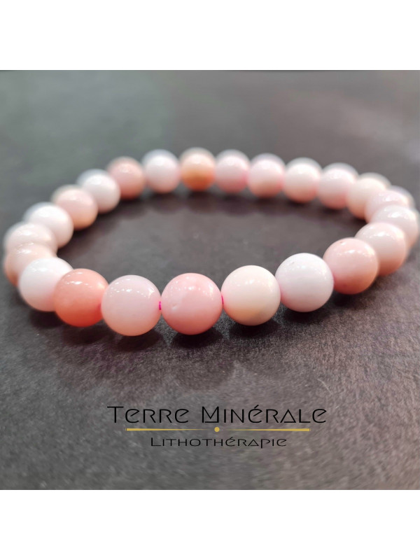 Bracelet Opale Rose A+ Boule 8 mm