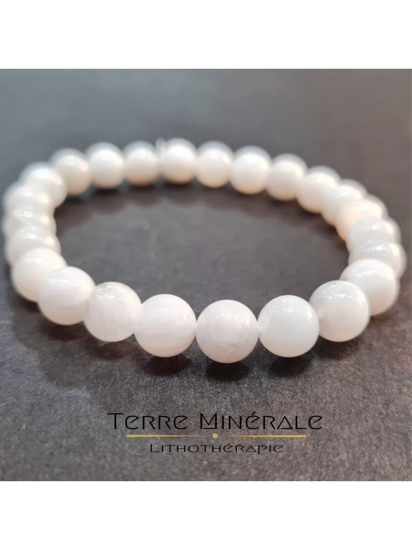 Bracelet Pierre De Lune Beige A Boule 8 mm