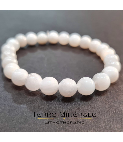 Bracelet Pierre De Lune Beige A Boule 8 mm