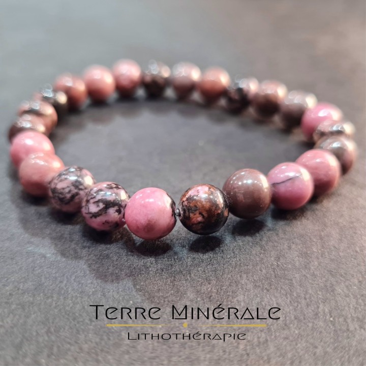 Bracelet Rhodonite Madagascar AB Boule 8 mm