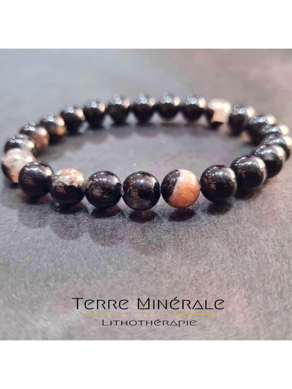 Bracelet Tourmaline Noire Avec Quartz B Boule 8 mm