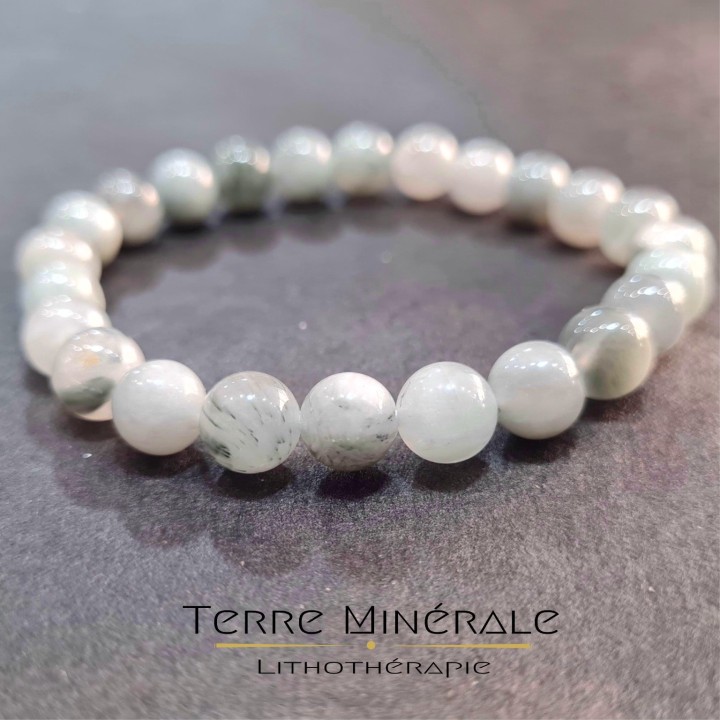 Bracelet Tourmaline Oeil De Chat AB Boule 7.5 -  8.5 mm