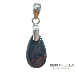 Pendentif Jaspe Héliotrope goutte Argent 0.925 rhodié