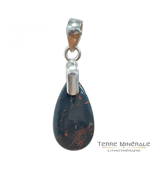 Pendentif Jaspe Héliotrope goutte Argent 0.925 rhodié Pendentif Jaspe Héliotrope goutte Argent 0.925 rhodié