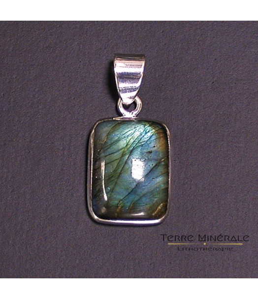 Pendentif carré Labradorite Argent 0.925 Rhodié Pendentif carré Labradorite Argent 0.925 Rhodié