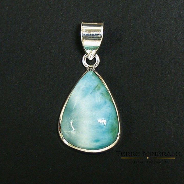 Pendentif Larimar goutte Argent 0.925 Rhodié