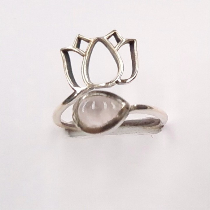 Bague réglable Quartz Rose AA Argent 925 - REF 02