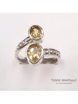 Bague réglable Citrine Facetée AAA Argent 925 - REF 04