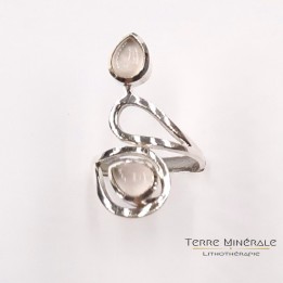 Bague réglable Quartz Rose AA Argent 925 - REF 05