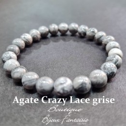 Bracelet Agate Crazy Lace Grise A Boule 8mm