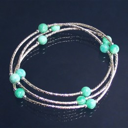 Bracelet 3 rangs Amazonite 6mm Argent 0.925