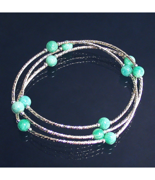 Bracelet 3 rangs Amazonite 6mm Argent 0.925