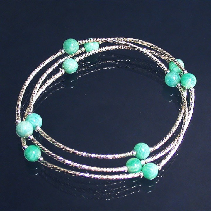 Bracelet 3 rangs Amazonite 6mm Argent 0.925