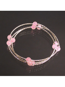 Bracelet 3 rangs Quartz Rose 6mm Argent 0.925