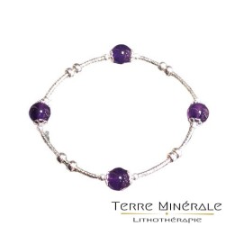 Bracelet Améthyste 4 Perles 8mm argent 0.925
