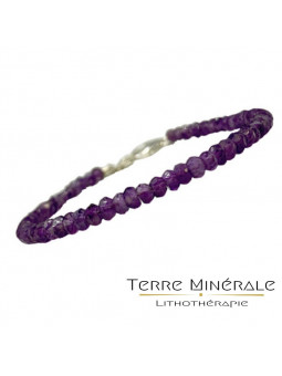 Bracelet Améthyste facetté 3.5 mm 17 cm fermoir + chaînette  argent 0.925