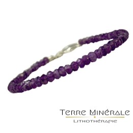 Bracelet Améthyste facetté 3.5 mm 17 cm fermoir + chaînette  argent 0.925