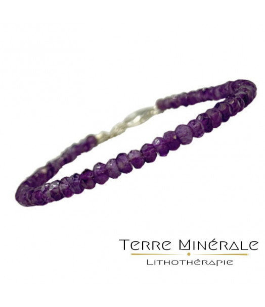 Bracelet Améthyste facetté 3.5 mm 17 cm fermoir + chaînette argent 0.925 Bracelet Améthyste facetté 3.5 mm 17 cm fermoir + chaînette argent 0.925