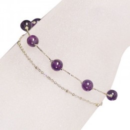 Bracelet Améthyste 6 mn Chaine double argent 0.925