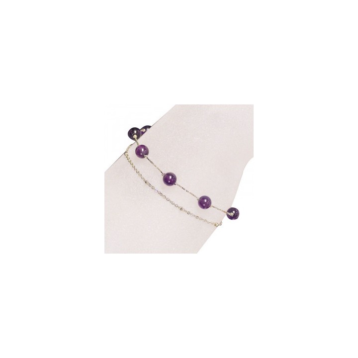 Bracelet Améthyste 6 mn Chaine double argent 0.925