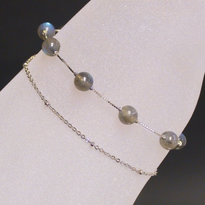 Bracelet Labradorite 6 mn Chaine double argent 0.925