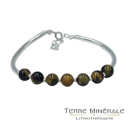 Bracelet Oeil de tigre 6mm Argent 0.925 sur élastique