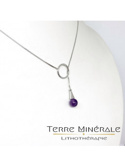 Chaine argent avec rond et bille 8 mm en Amethyste 3