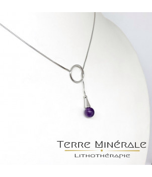 Chaine argent avec rond et bille 8 mm en Amethyste 3