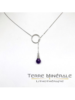 Chaine argent avec rond et bille 8 mm en Amethyste