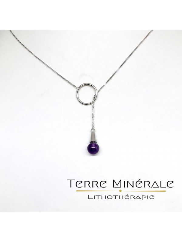 Chaine argent avec rond et bille 8 mm en Amethyste