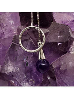 Chaine argent avec rond et bille 8 mm en Amethyste 2