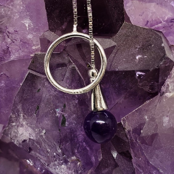 Chaine argent avec rond et bille 8 mm en Amethyste 2