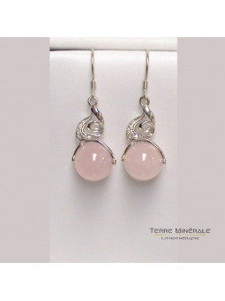 Boucles d'oreilles Quartz Rose Argent 0.925