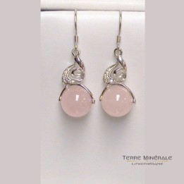 Boucles d'oreilles Quartz Rose Argent 0.925