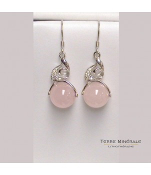 Boucles d'oreilles Quartz Rose Argent 0.925