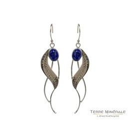 Boucles d'oreilles Lapis Lazuli feuilles argent 0.925 rhodié